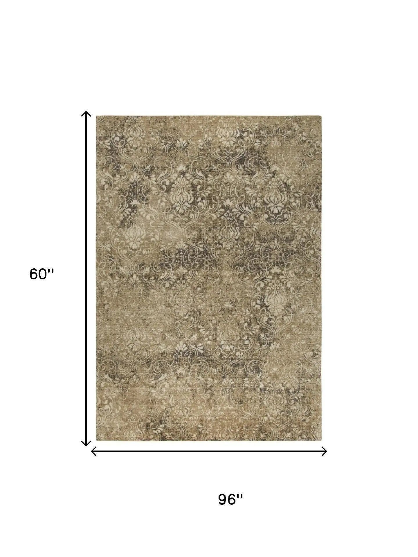 5' X 8' Gold Beige And Ivory New Zealand Lambs Wool Damask Hand Carved Handmade Area Rug Homeroots Home Decor
