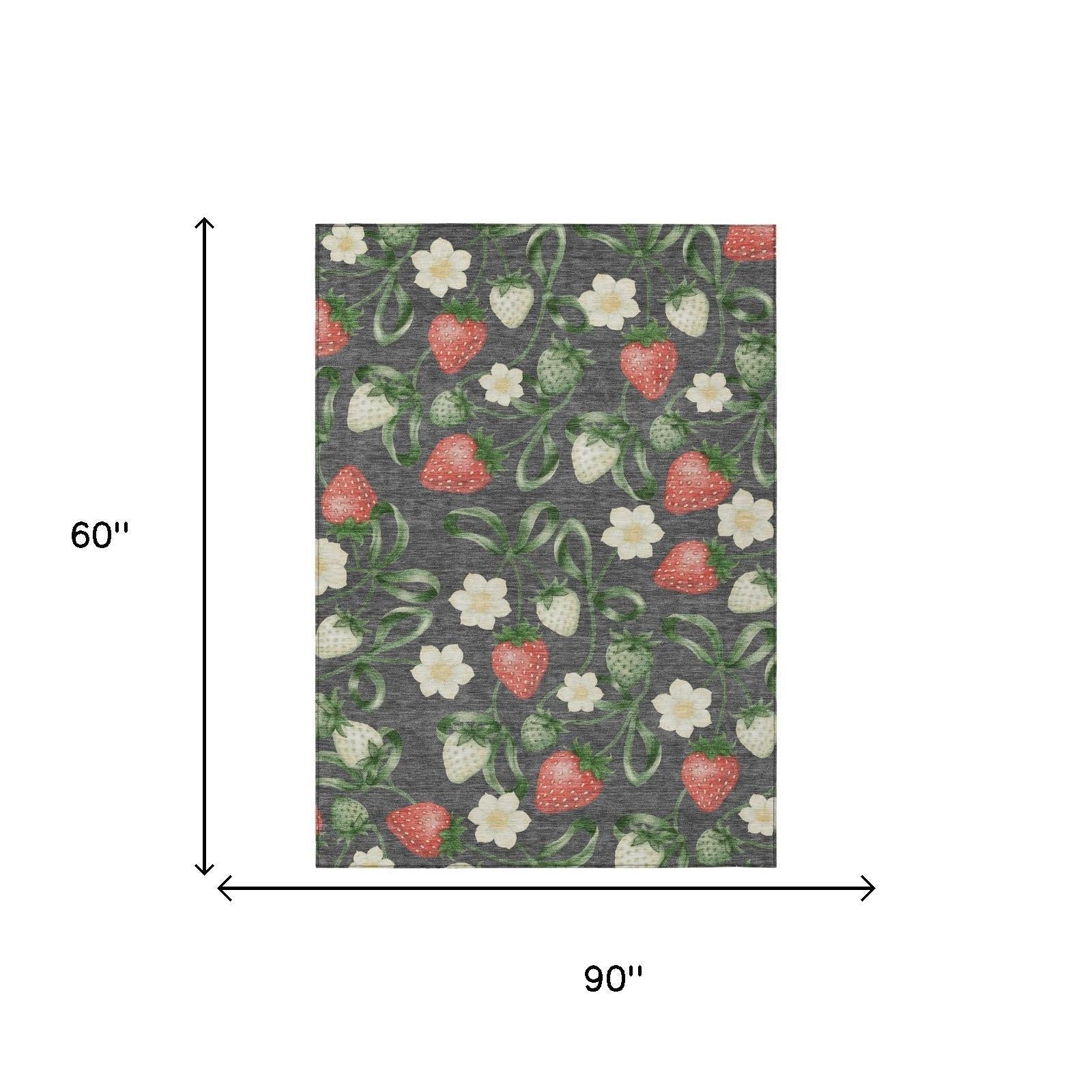 5' X 8' Graphite And Gray Floral Washable Indoor Outdoor Area Rug Homeroots Outdoor