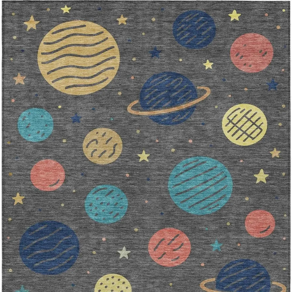 5' X 8' Graphite And Gray Floral Washable Indoor Outdoor Area Rug Homeroots Outdoor