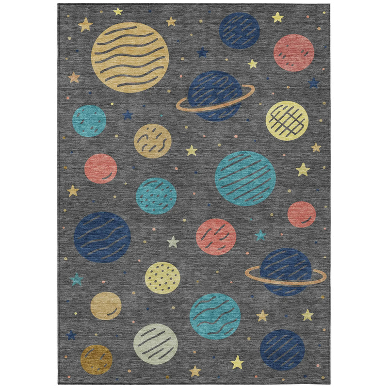5' X 8' Graphite And Gray Floral Washable Indoor Outdoor Area Rug Homeroots Outdoor
