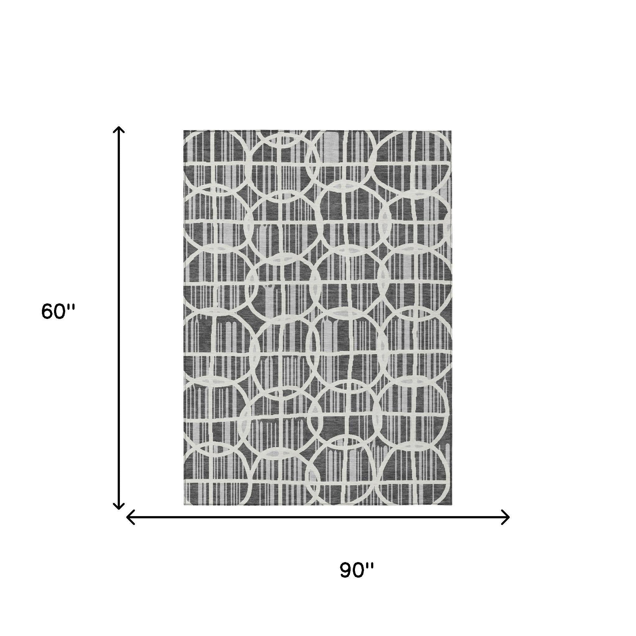 5' X 8' Graphite And Gray Geometric Washable Indoor Outdoor Area Rug Homeroots Outdoor