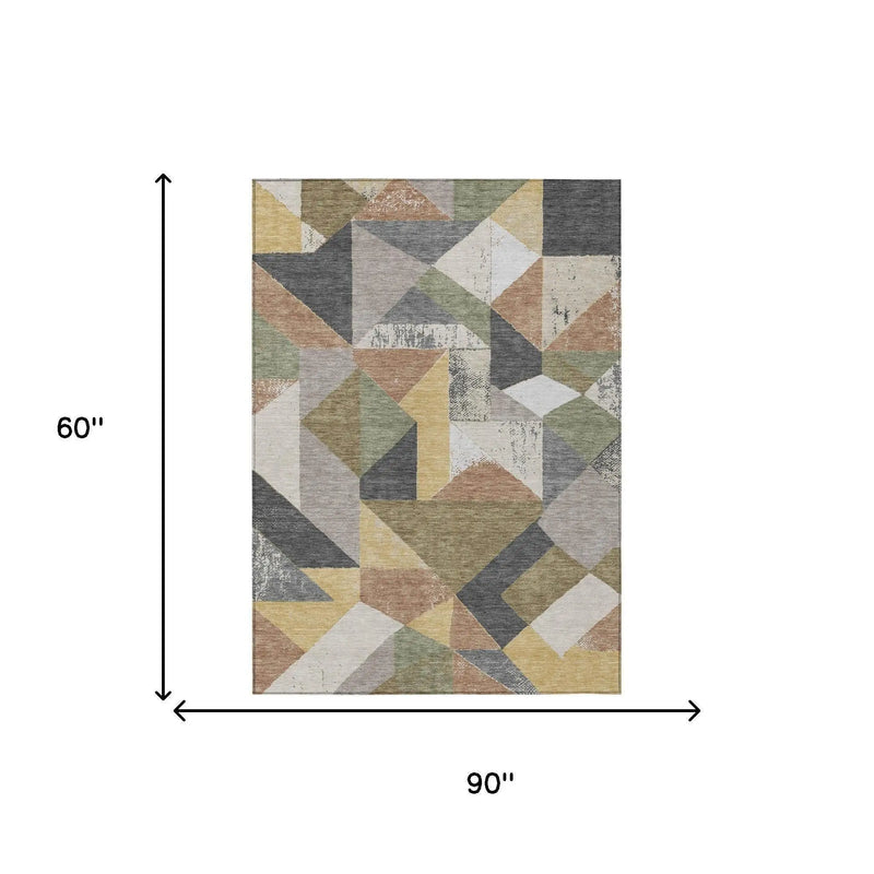5' X 8' Graphite And Gray Geometric Washable Indoor Outdoor Area Rug Homeroots Outdoor