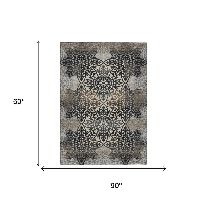 5' X 8' Graphite And Gray Oriental Washable Indoor Outdoor Area Rug Homeroots Outdoor