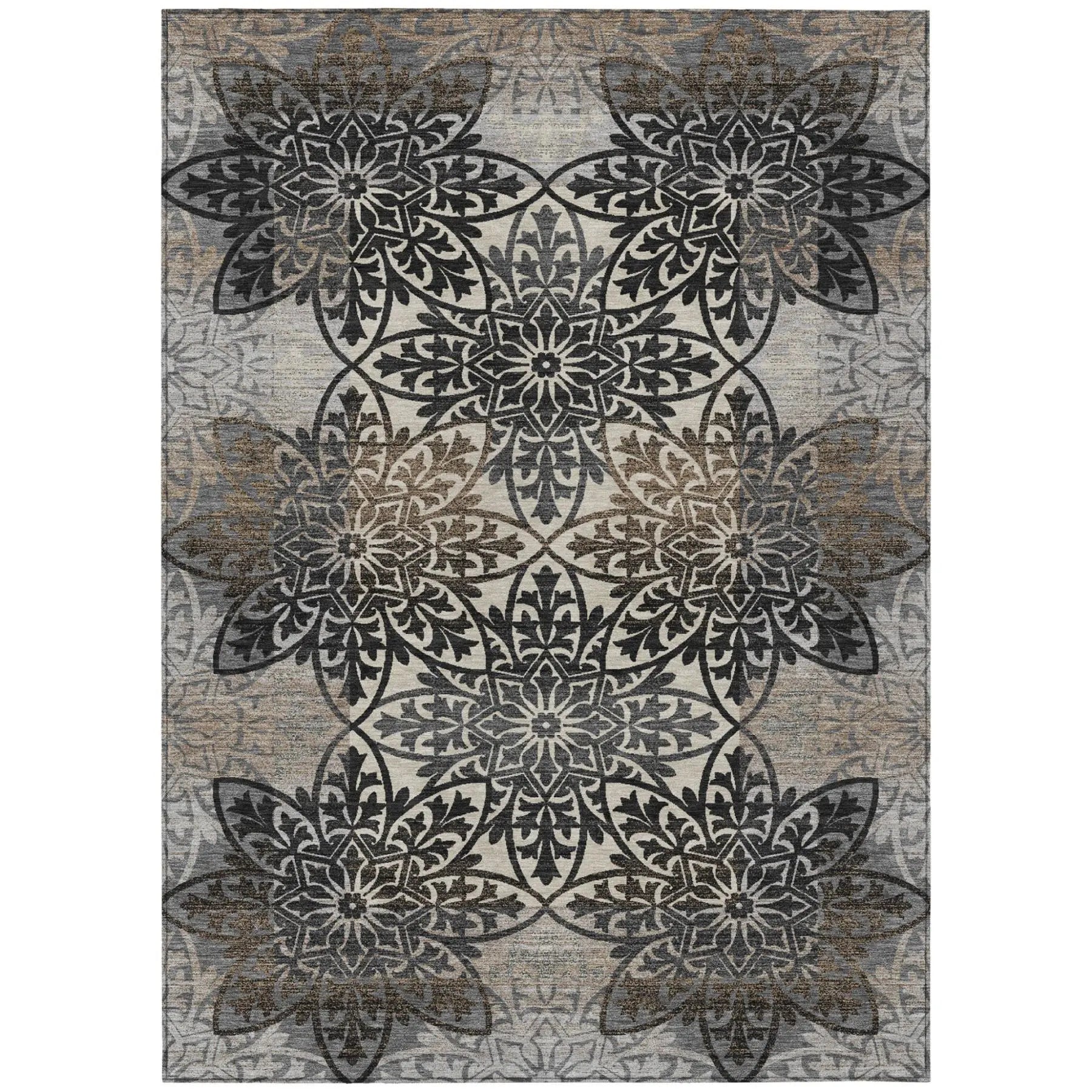 5' X 8' Graphite And Gray Oriental Washable Indoor Outdoor Area Rug Homeroots Outdoor