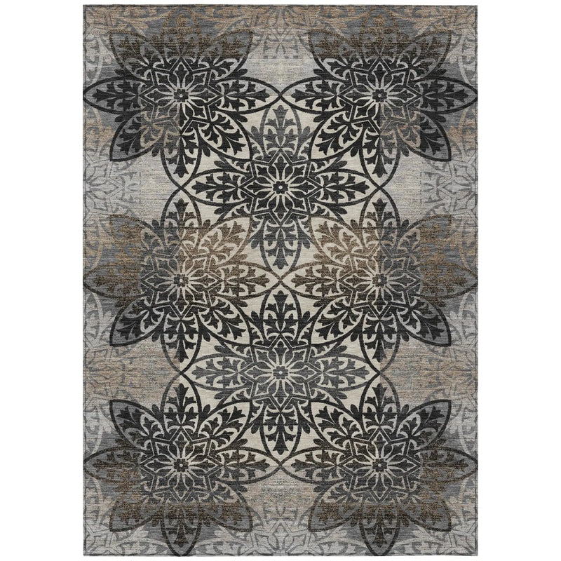 5' X 8' Graphite And Gray Oriental Washable Indoor Outdoor Area Rug Homeroots Outdoor