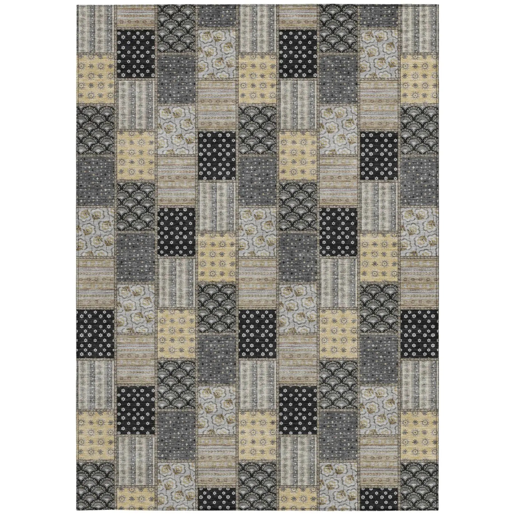 5' X 8' Graphite And Gray Patchwork Washable Indoor Outdoor Area Rug Homeroots Outdoor