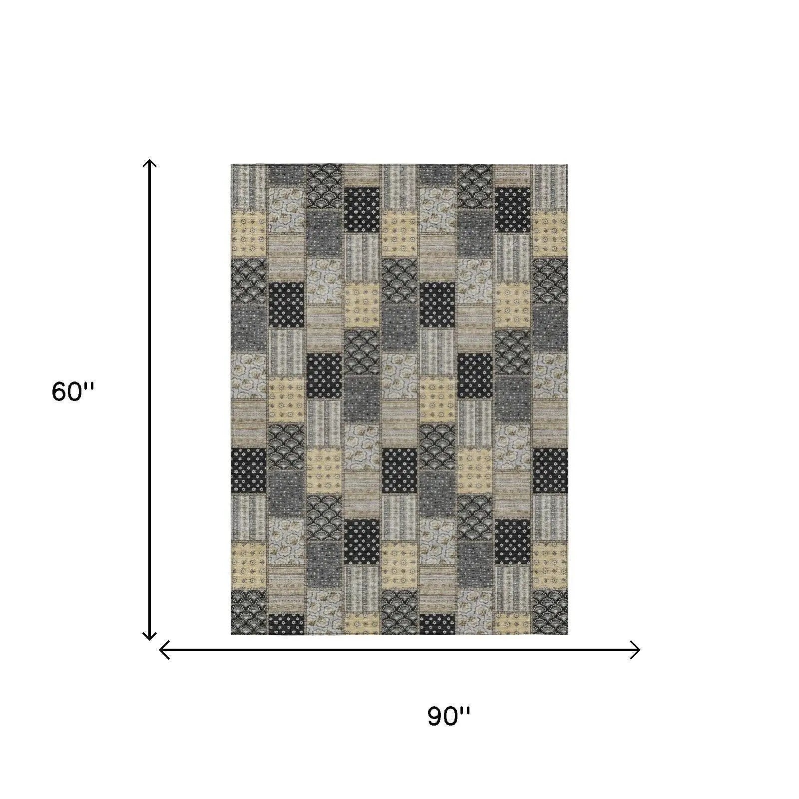 5' X 8' Graphite And Gray Patchwork Washable Indoor Outdoor Area Rug Homeroots Outdoor