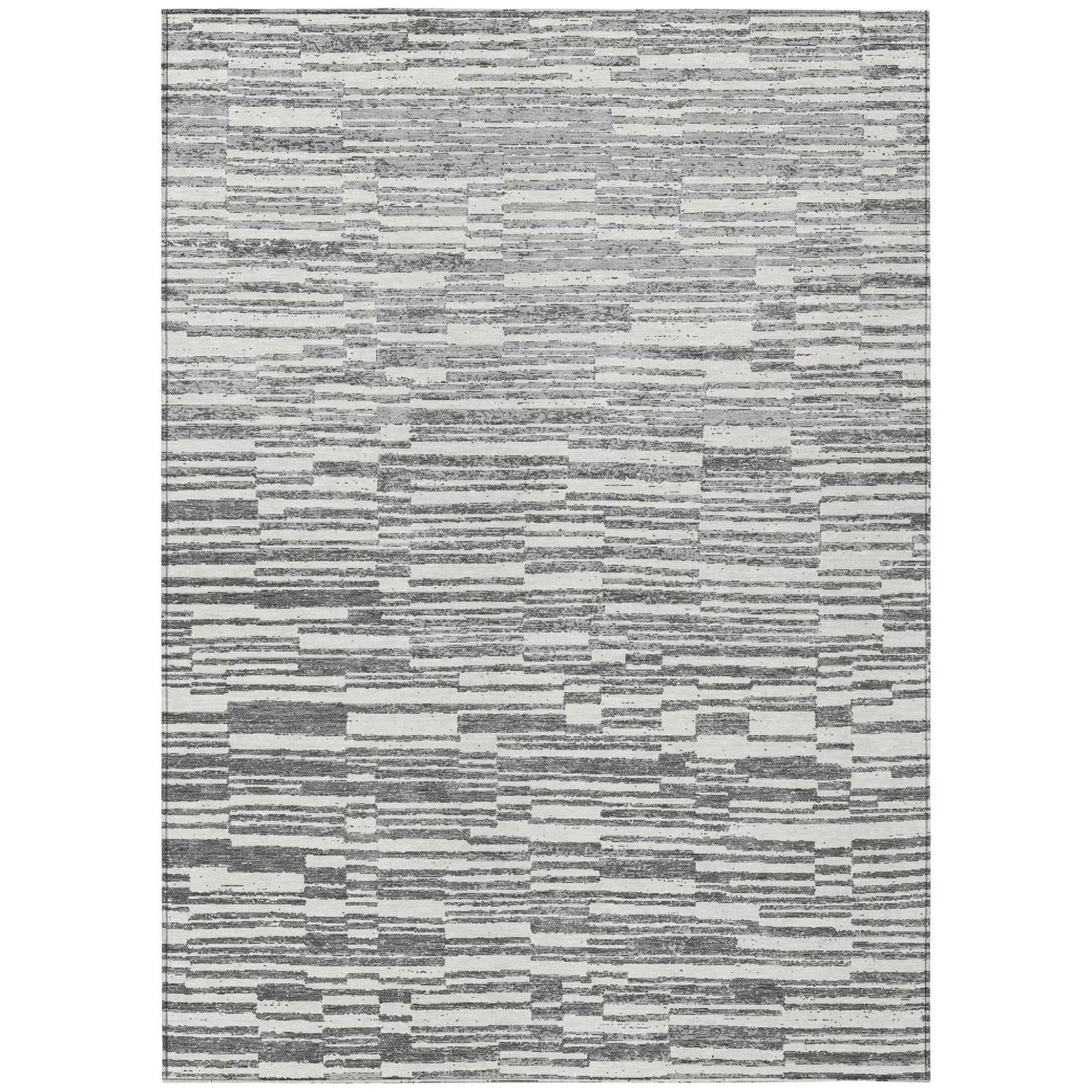 5' X 8' Graphite And Gray Striped Washable Indoor Outdoor Area Rug Homeroots Outdoor
