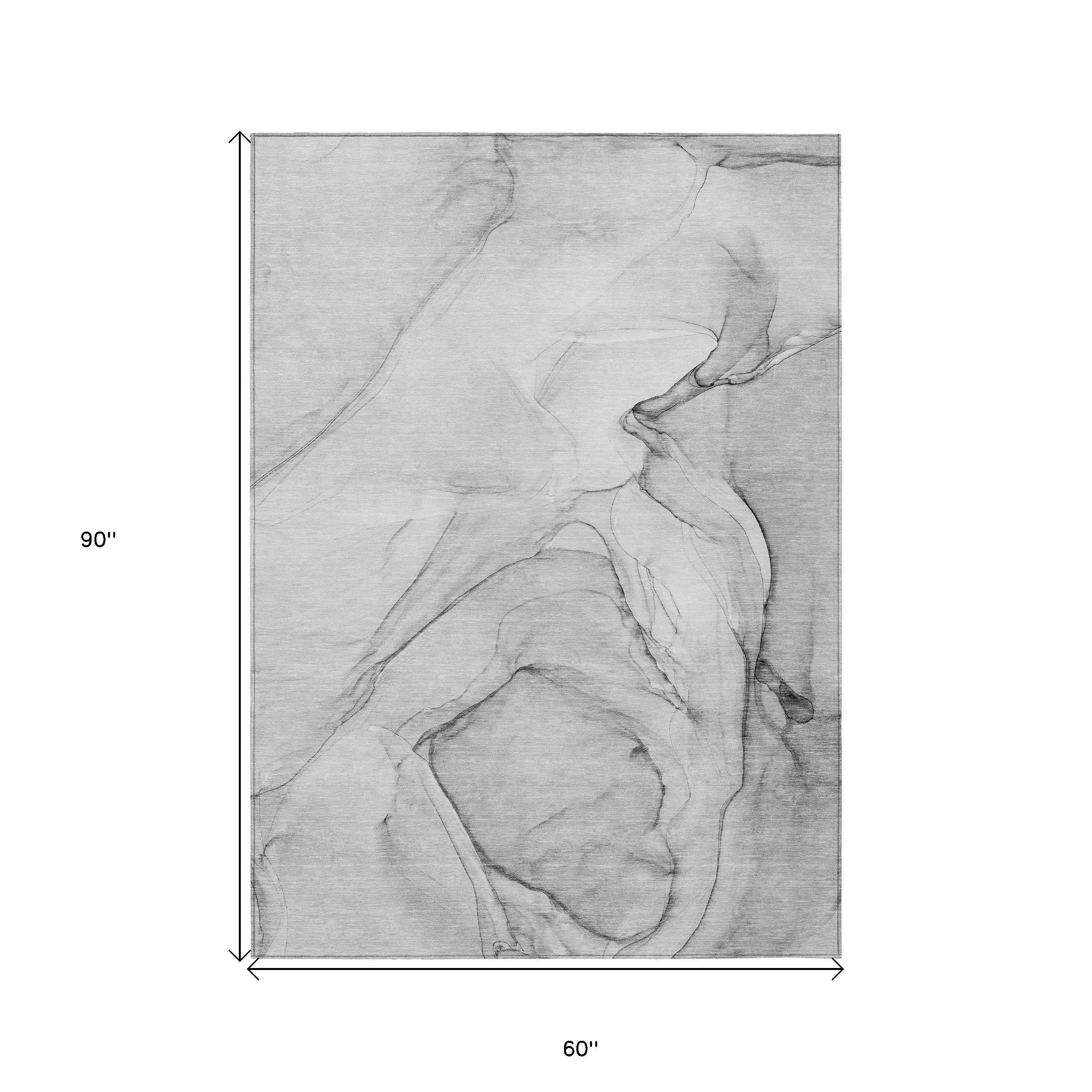 5' X 8' Gray Abstract Washable Non Skid Indoor Outdoor Area Rug Homeroots Outdoor