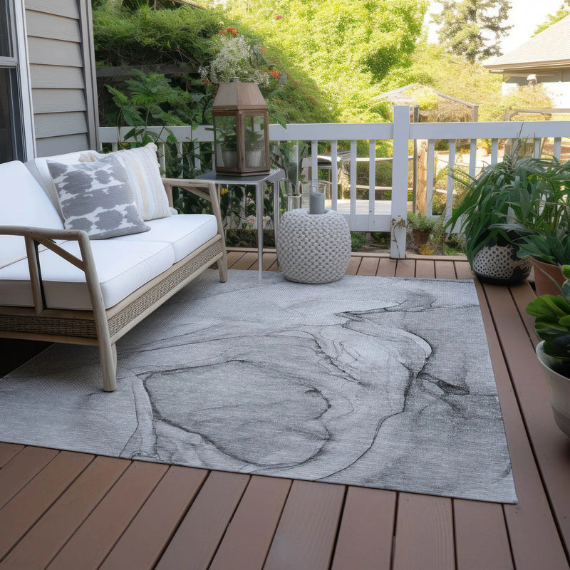 5' X 8' Gray Abstract Washable Non Skid Indoor Outdoor Area Rug Homeroots Outdoor