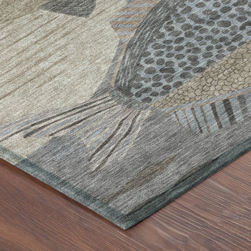 5' X 8' Gray And Beige Tropical Fish Washable Indoor Outdoor Area Rug Homeroots Outdoor