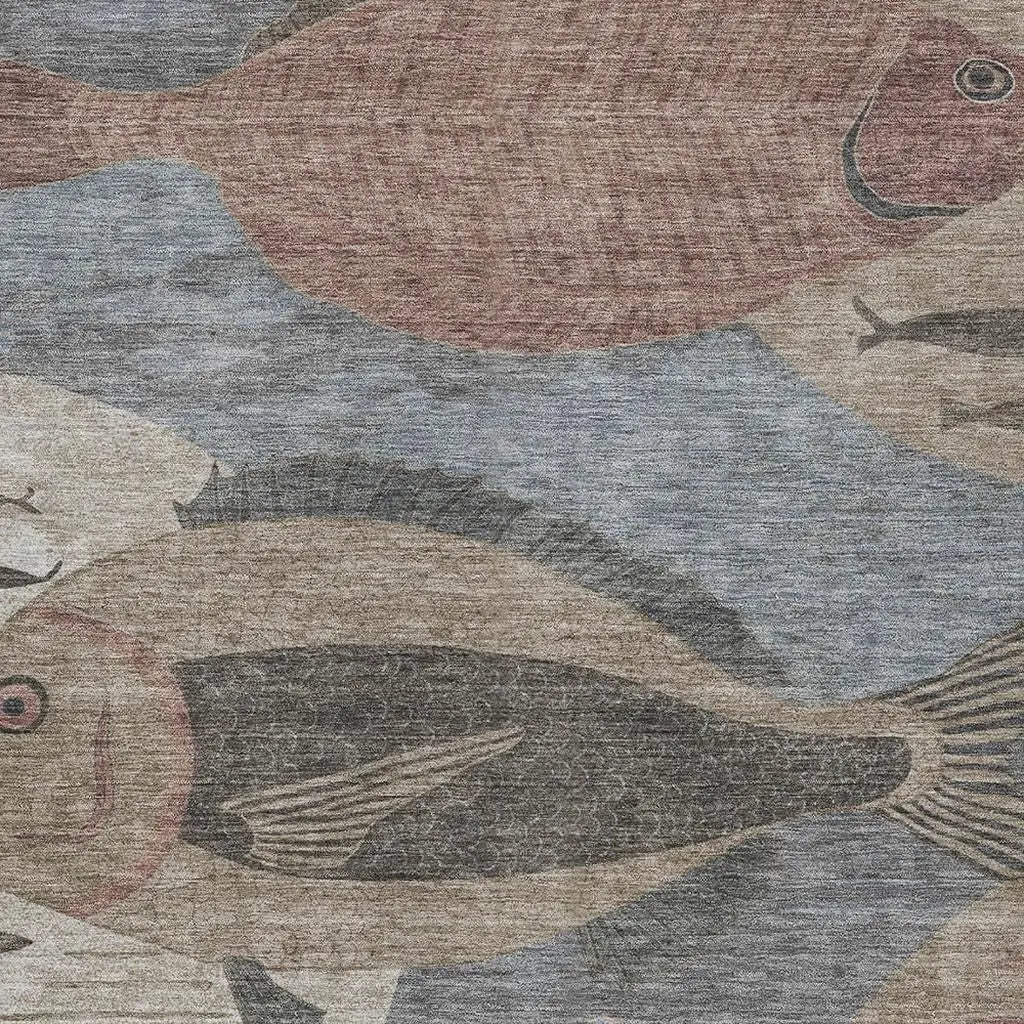 5' X 8' Gray And Beige Tropical Fish Washable Indoor Outdoor Area Rug Homeroots Outdoor
