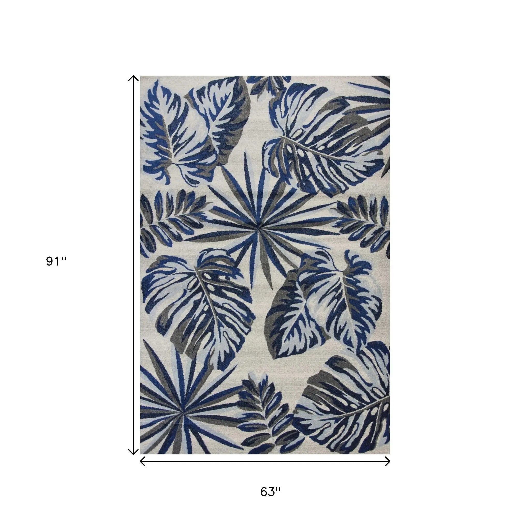 5' X 8' Gray And Blue Botanical Leaves Area Rug Homeroots Home Decor