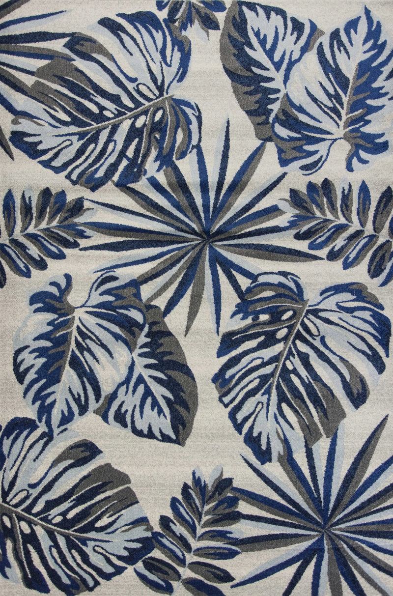5' X 8' Gray And Blue Botanical Leaves Area Rug Homeroots Home Decor