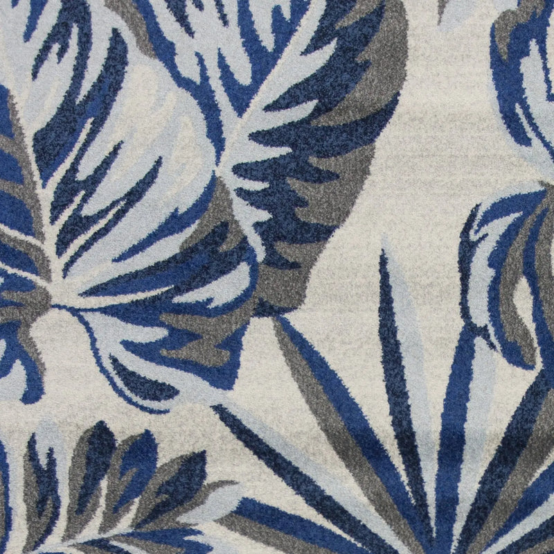 5' X 8' Gray And Blue Botanical Leaves Area Rug Homeroots Home Decor