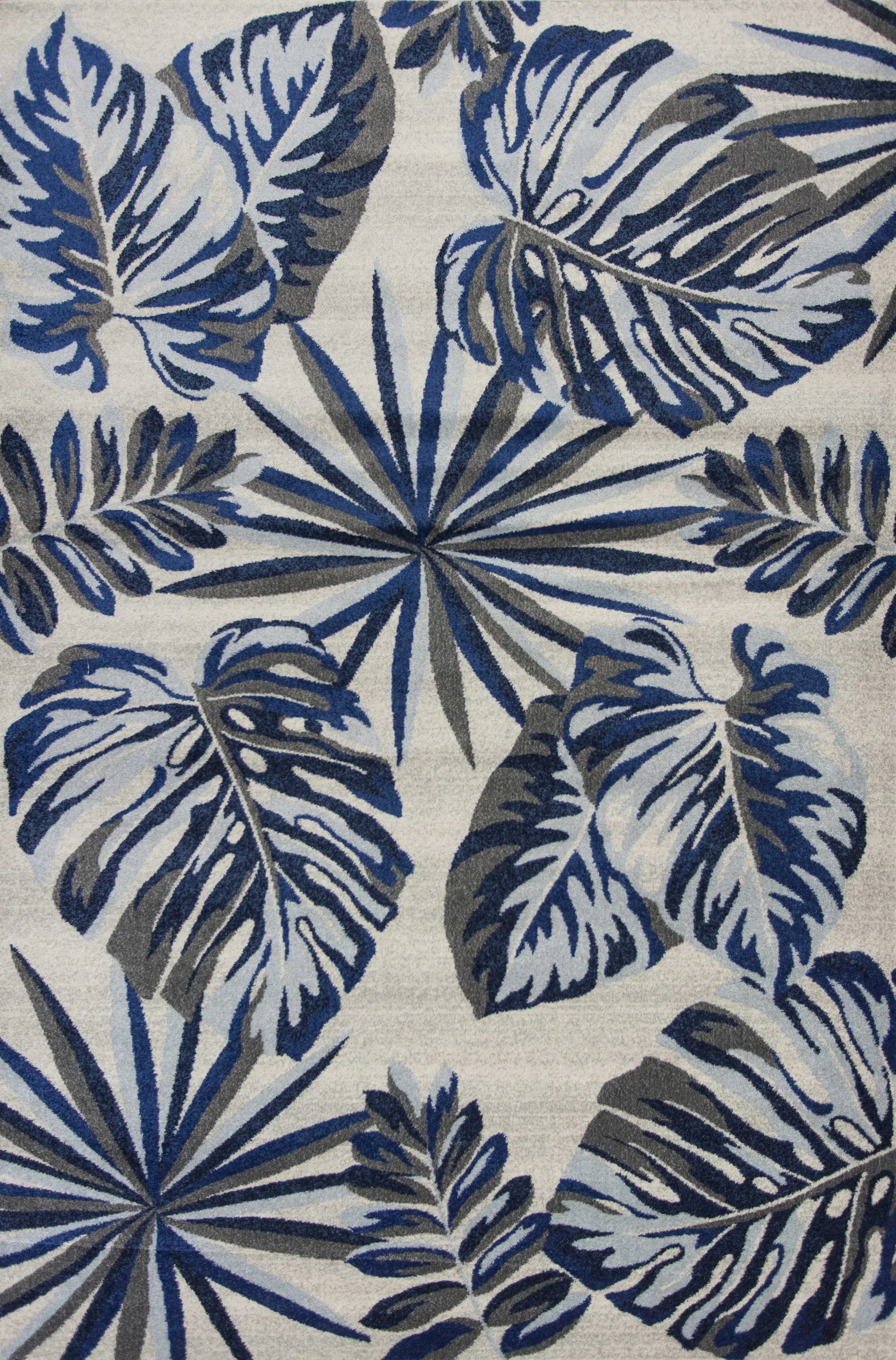 5' X 8' Gray And Blue Botanical Leaves Area Rug Homeroots Home Decor