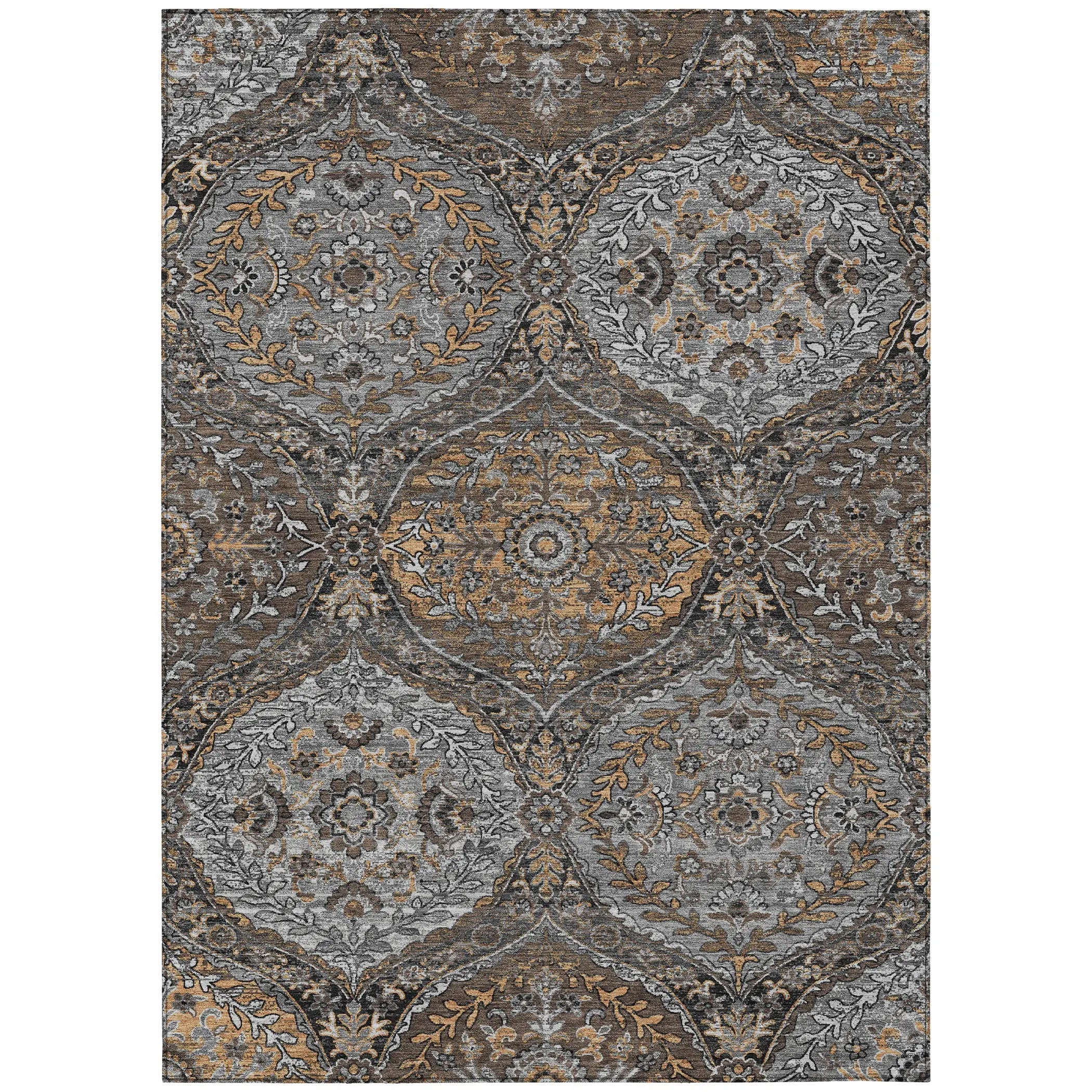5' X 8' Gray And Brown Ogee Washable Indoor Outdoor Area Rug Homeroots Outdoor