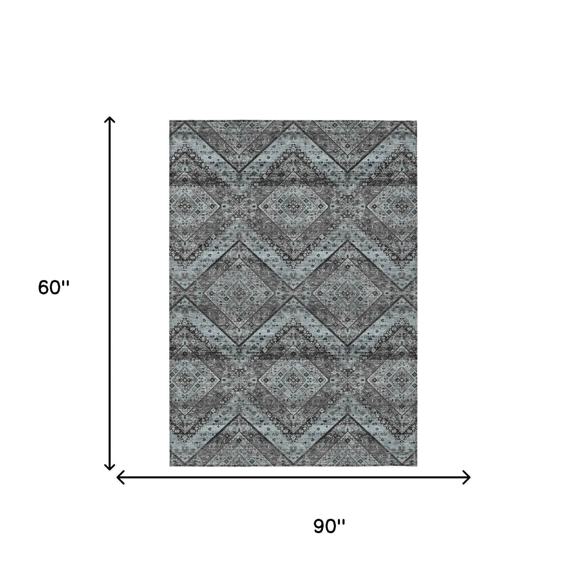 5' X 8' Gray And Brown Tribal Washable Indoor Outdoor Area Rug Homeroots Outdoor