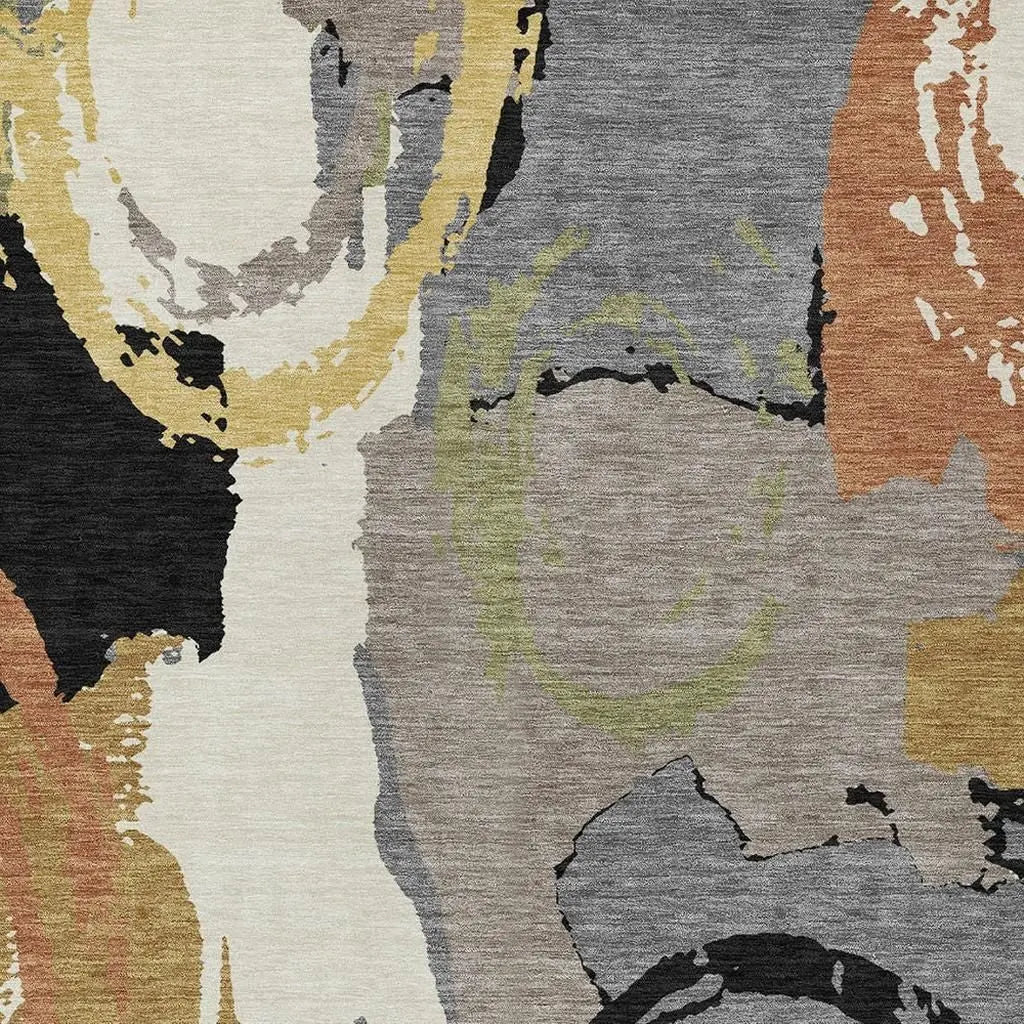 5' X 8' Gray And Copper Abstract Washable Indoor Outdoor Area Rug Homeroots Outdoor
