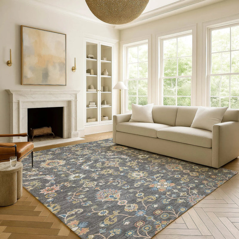 5' X 8' Gray And Denim Blue Abstract Washable Indoor Outdoor Area Rug Homeroots Outdoor