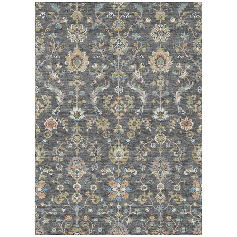 5' X 8' Gray And Denim Blue Abstract Washable Indoor Outdoor Area Rug Homeroots Outdoor