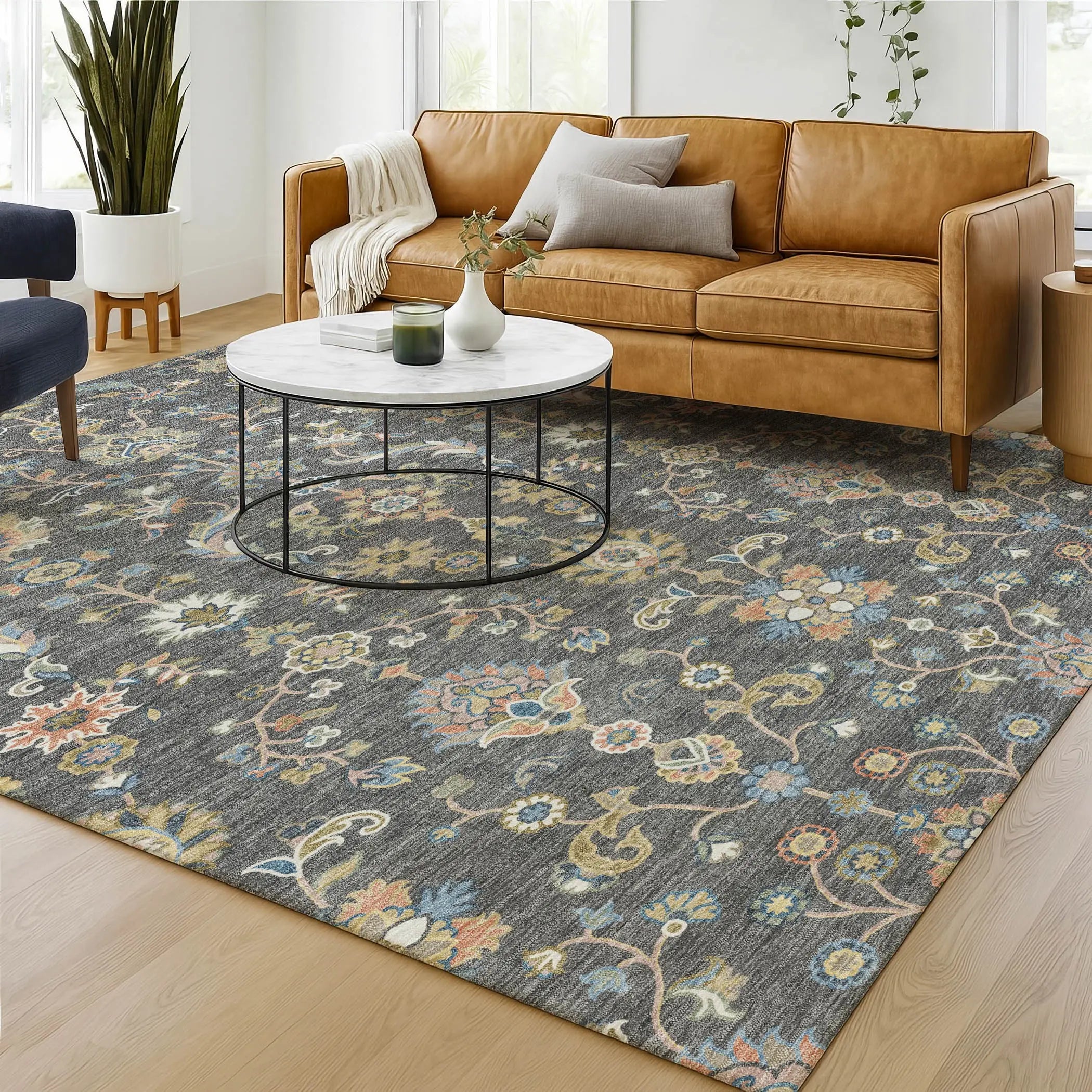 5' X 8' Gray And Denim Blue Abstract Washable Indoor Outdoor Area Rug Homeroots Outdoor