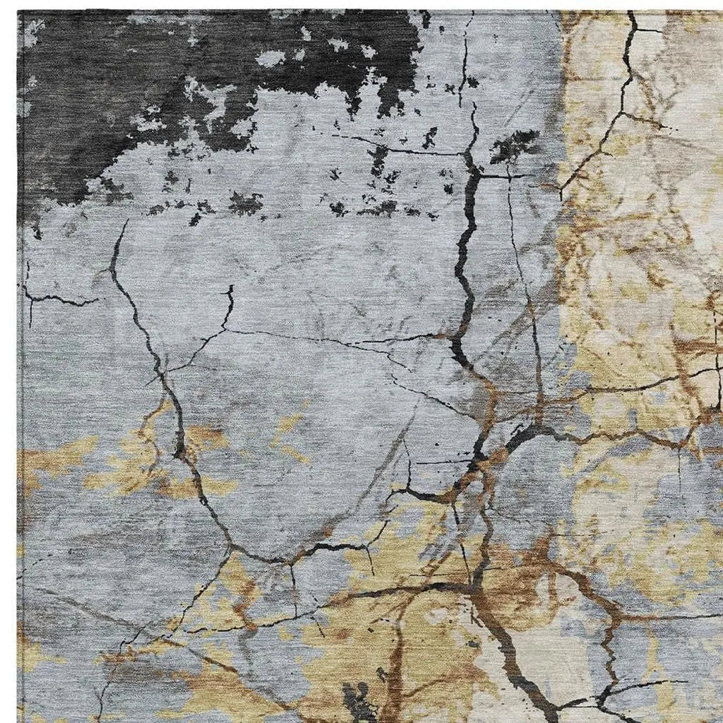 5' X 8' Gray And Gold Abstract Washable Indoor Outdoor Area Rug Homeroots Outdoor