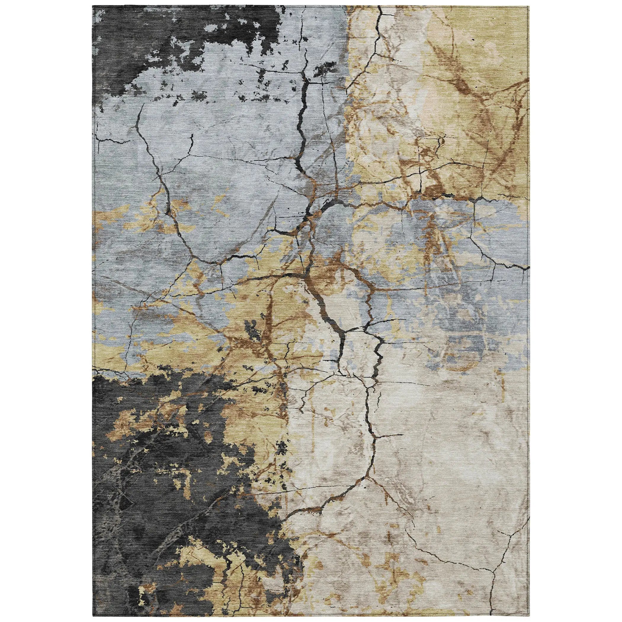 5' X 8' Gray And Gold Abstract Washable Indoor Outdoor Area Rug Homeroots Outdoor