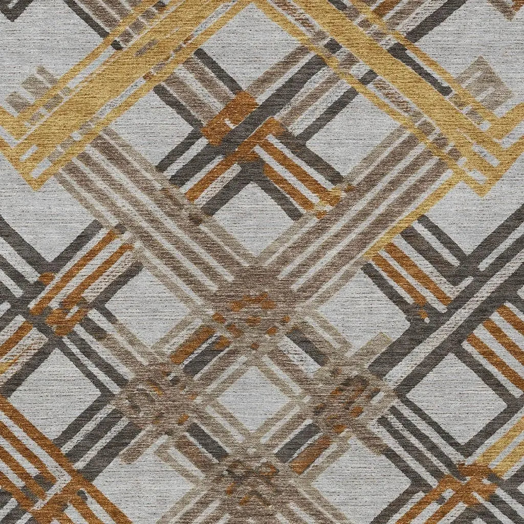 5' X 8' Gray And Gold Geometric Washable Indoor Outdoor Area Rug Homeroots Outdoor