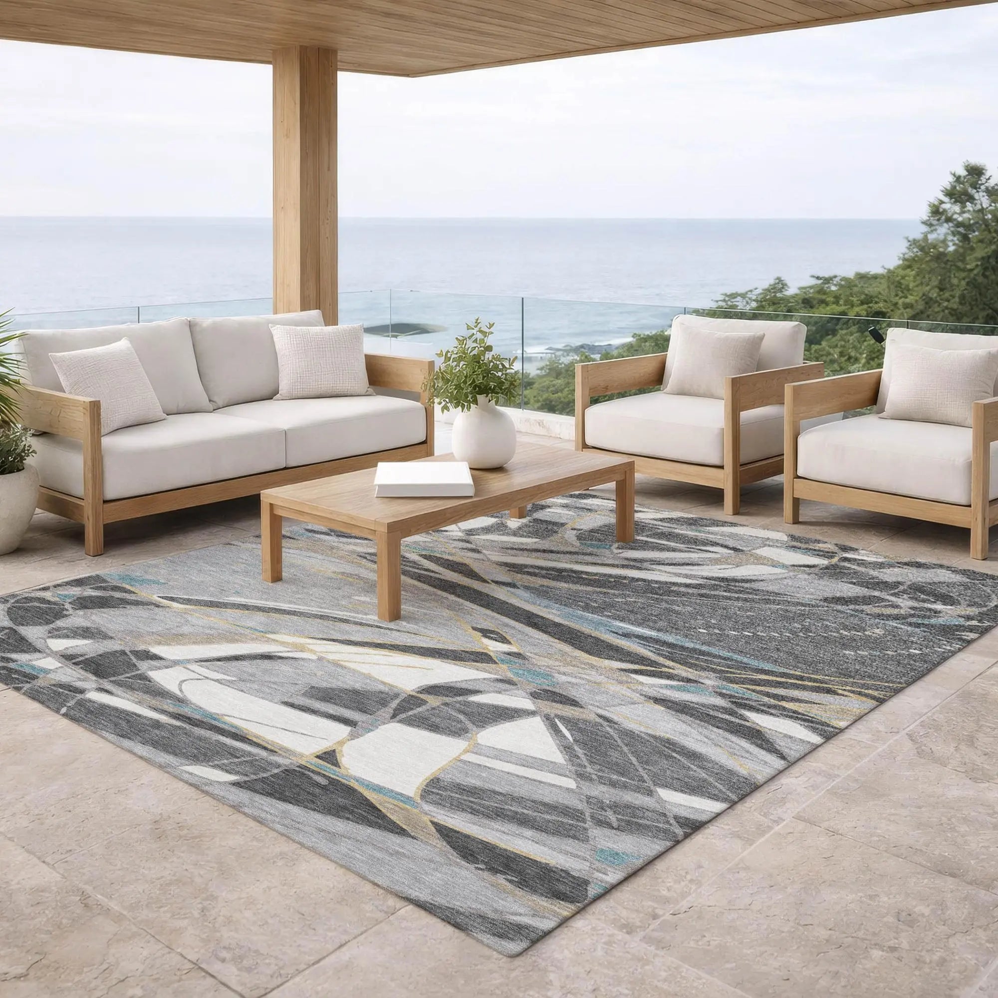 5' X 8' Gray And Graphite Abstract Washable Indoor Outdoor Area Rug Homeroots Outdoor