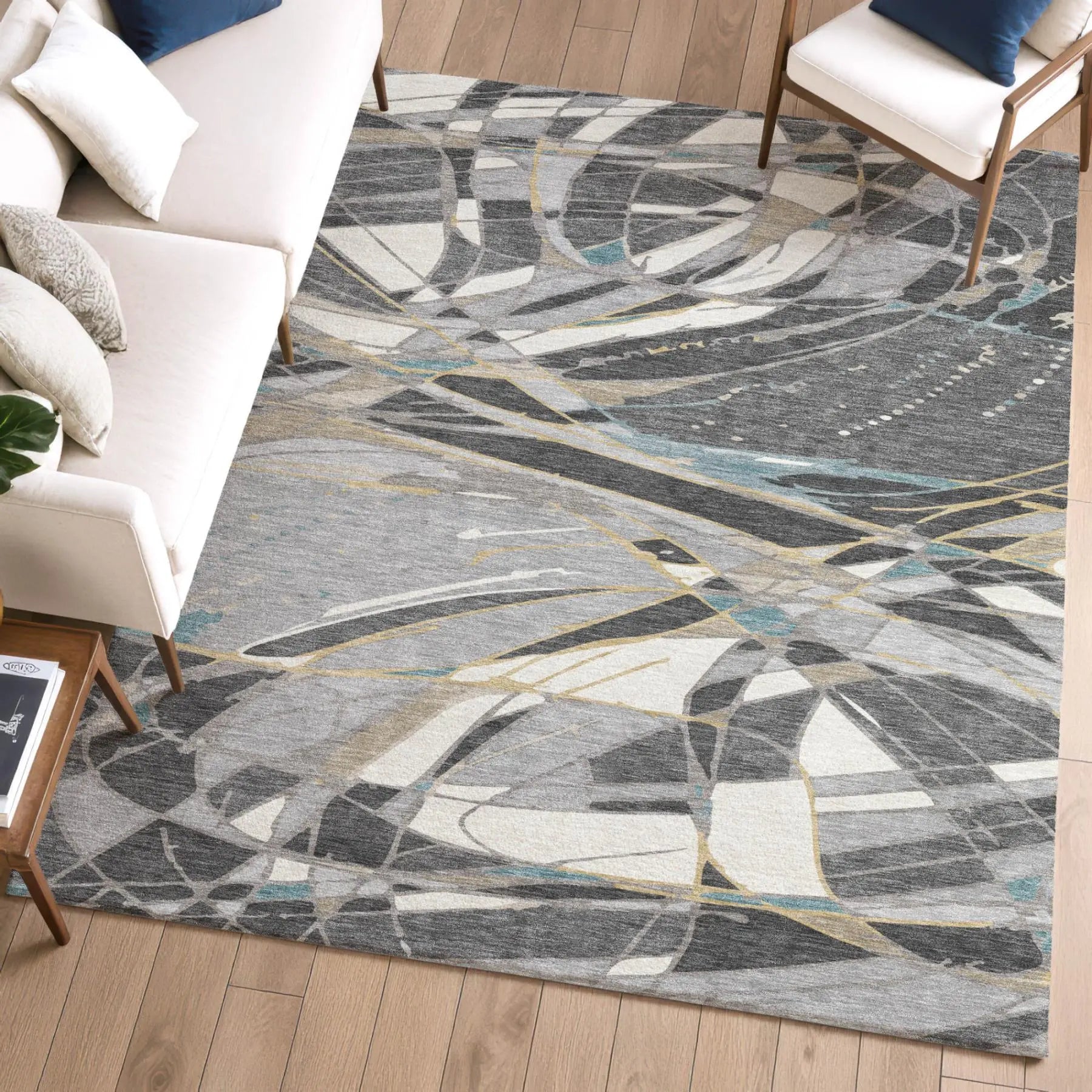 5' X 8' Gray And Graphite Abstract Washable Indoor Outdoor Area Rug Homeroots Outdoor