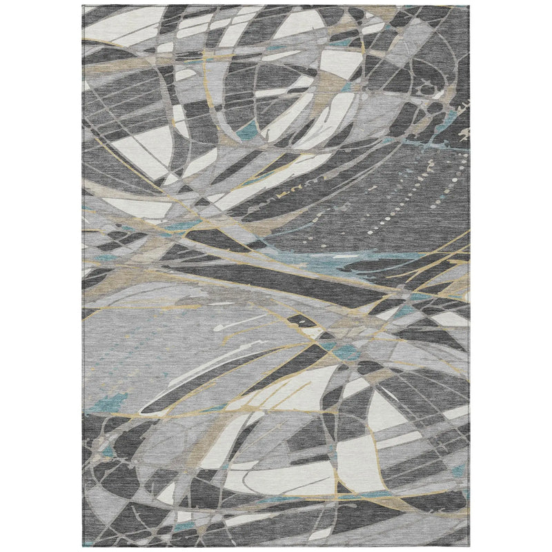 5' X 8' Gray And Graphite Abstract Washable Indoor Outdoor Area Rug Homeroots Outdoor