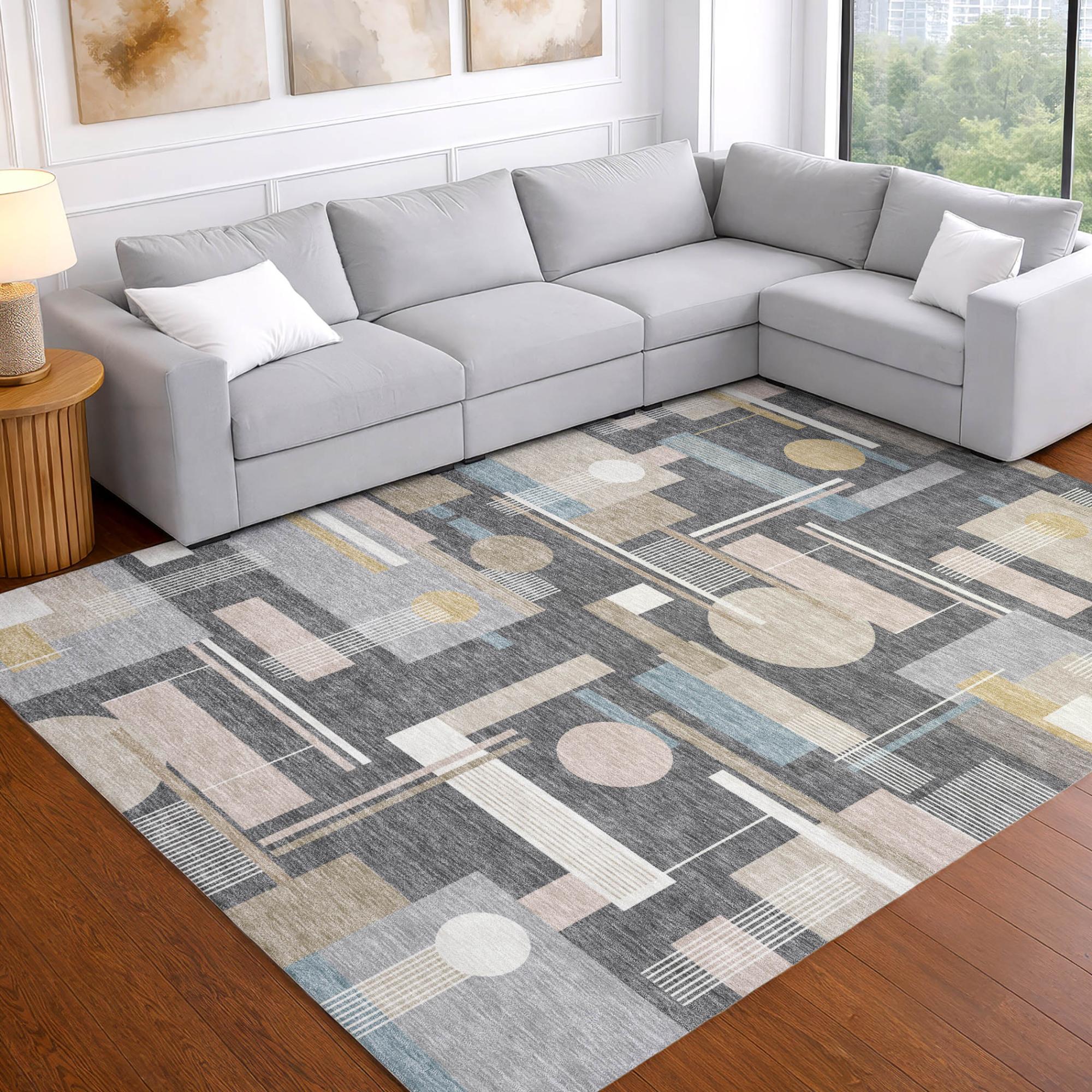 5' X 8' Gray And Graphite Geometric Washable Indoor Outdoor Area Rug Homeroots Outdoor