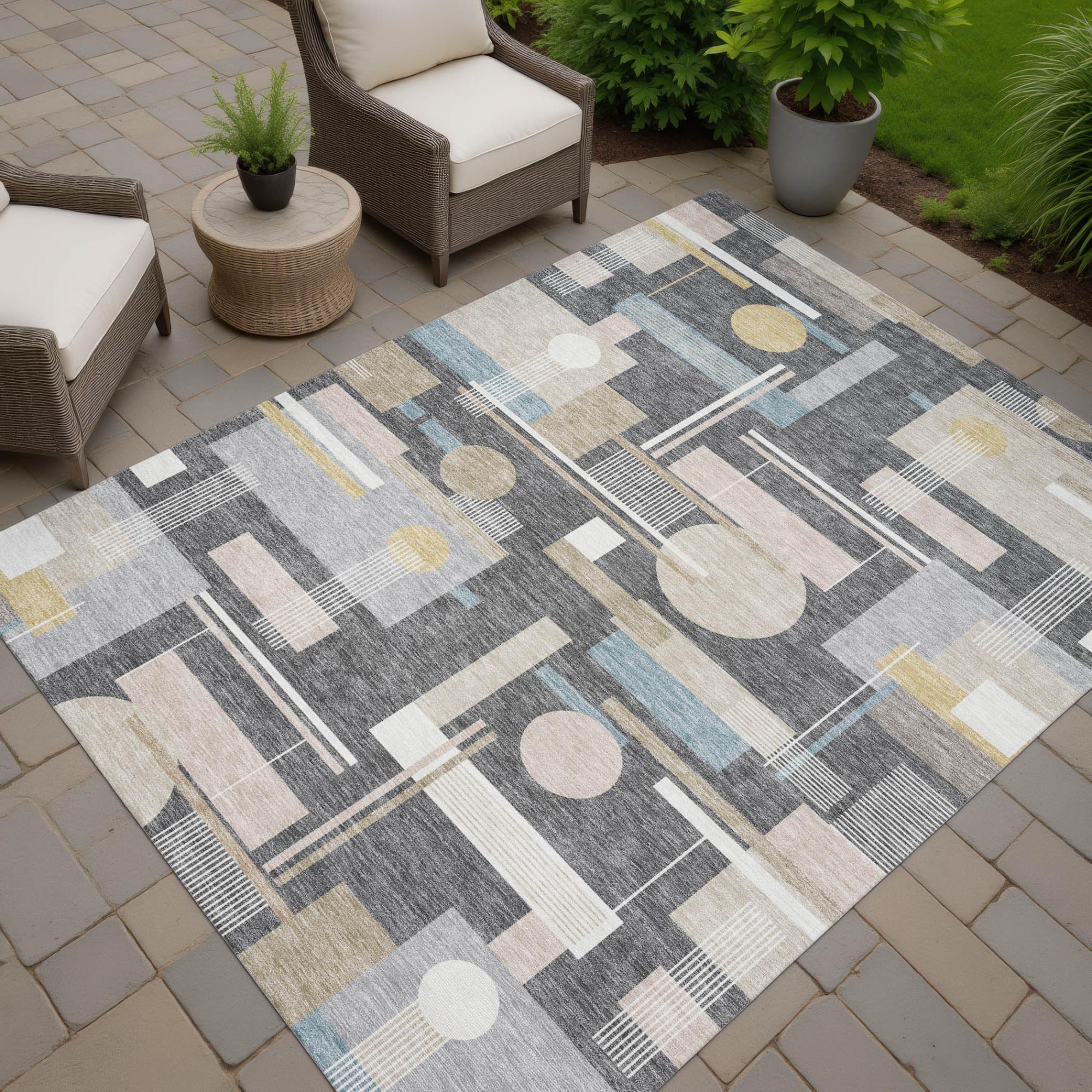 5' X 8' Gray And Graphite Geometric Washable Indoor Outdoor Area Rug Homeroots Outdoor