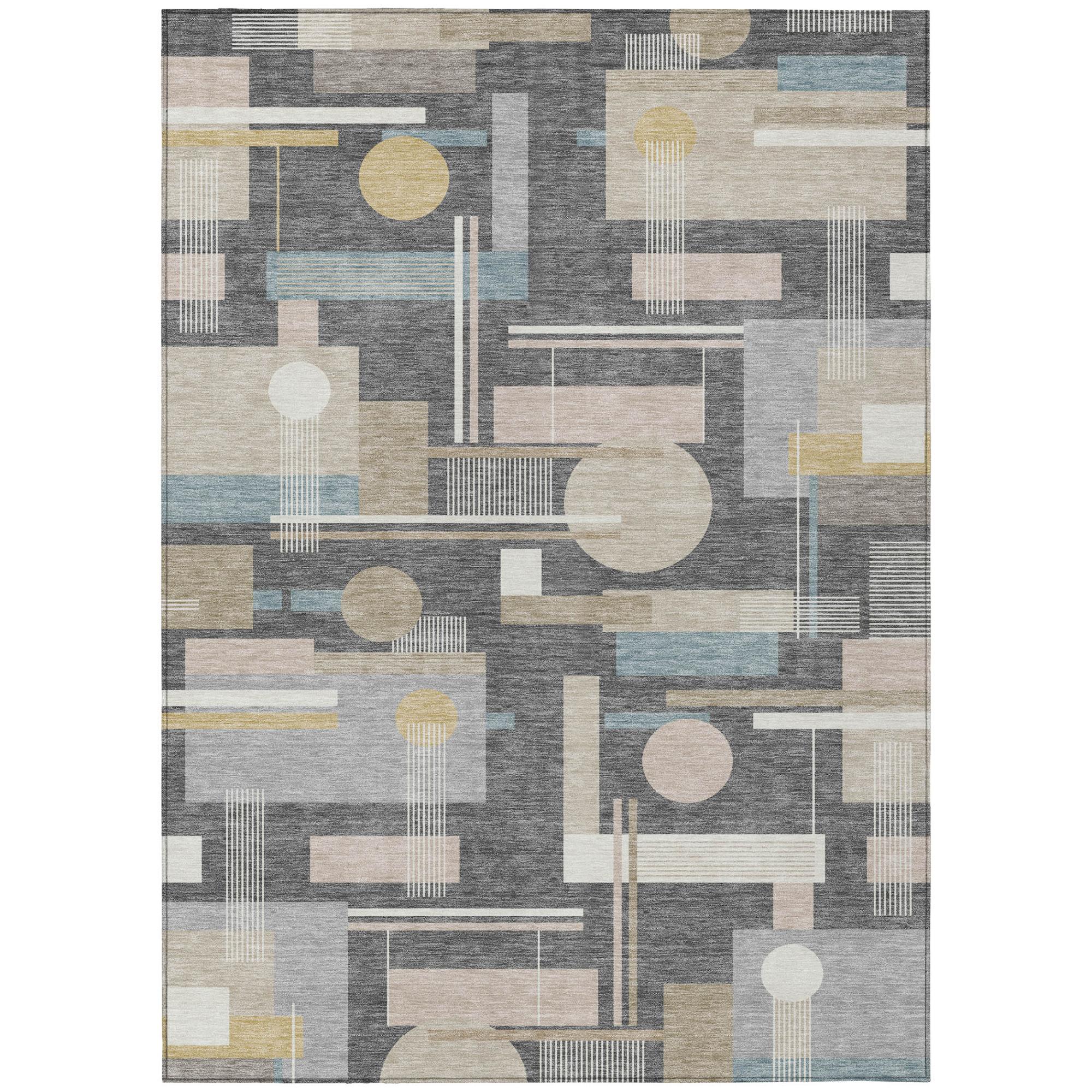 5' X 8' Gray And Graphite Geometric Washable Indoor Outdoor Area Rug Homeroots Outdoor