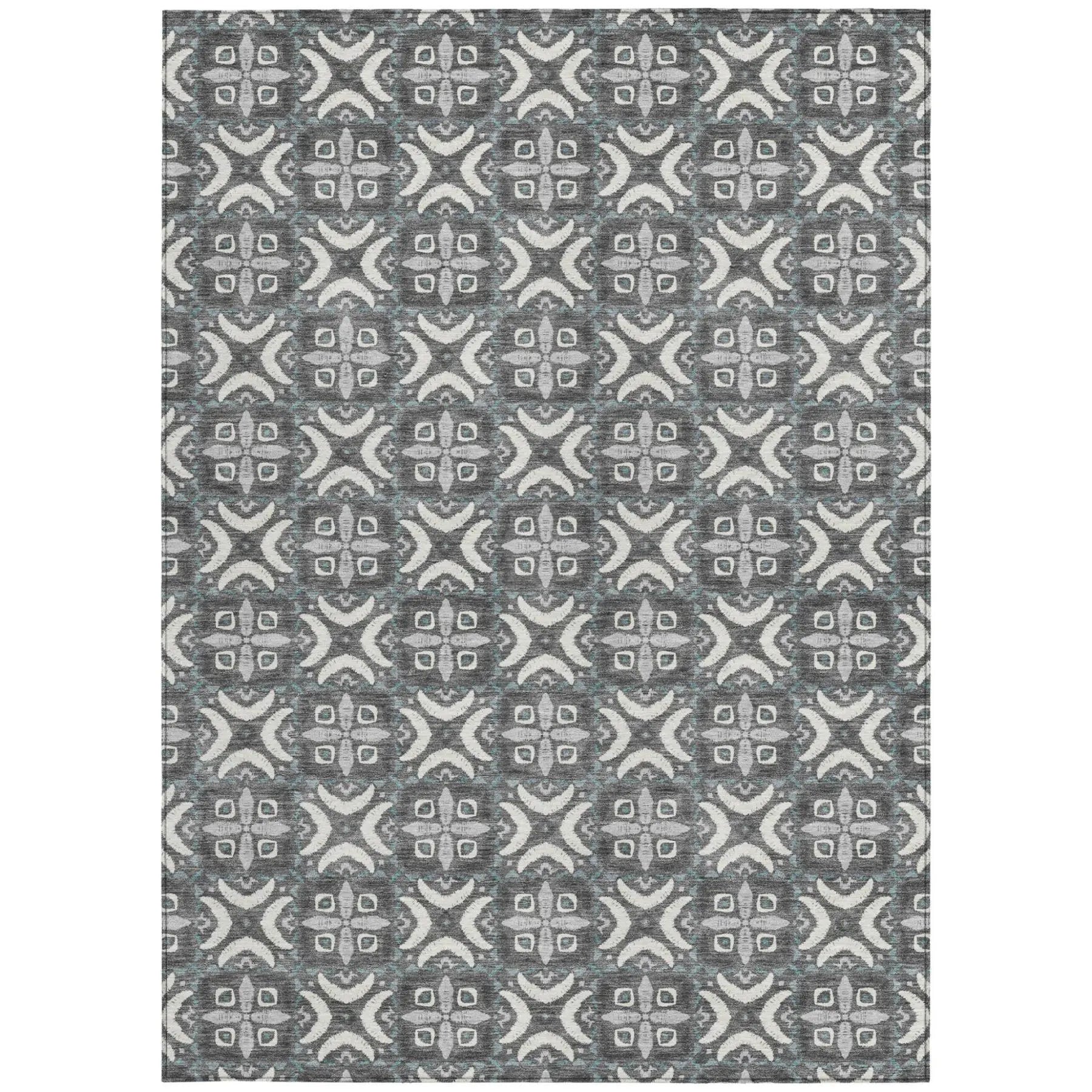 5' X 8' Gray And Graphite Geometric Washable Indoor Outdoor Area Rug Homeroots Outdoor