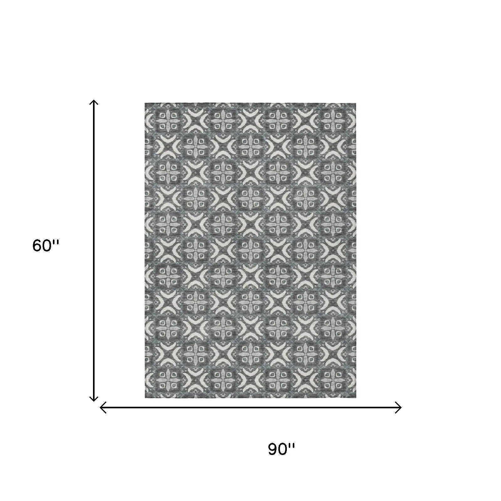 5' X 8' Gray And Graphite Geometric Washable Indoor Outdoor Area Rug Homeroots Outdoor