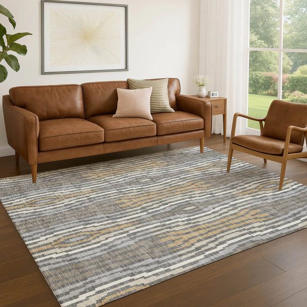 5' X 8' Gray And Ivory Abstract Washable Indoor Outdoor Area Rug Homeroots Outdoor