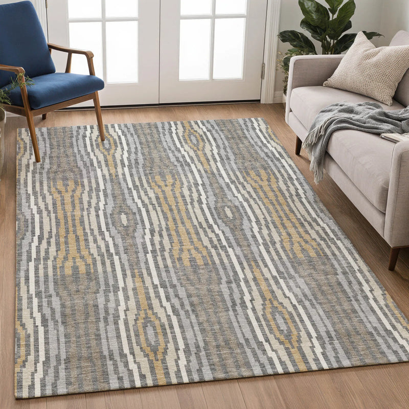 5' X 8' Gray And Ivory Abstract Washable Indoor Outdoor Area Rug Homeroots Outdoor