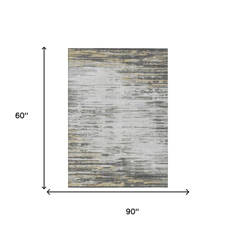 5' X 8' Gray And Ivory Abstract Washable Indoor Outdoor Area Rug Homeroots Outdoor