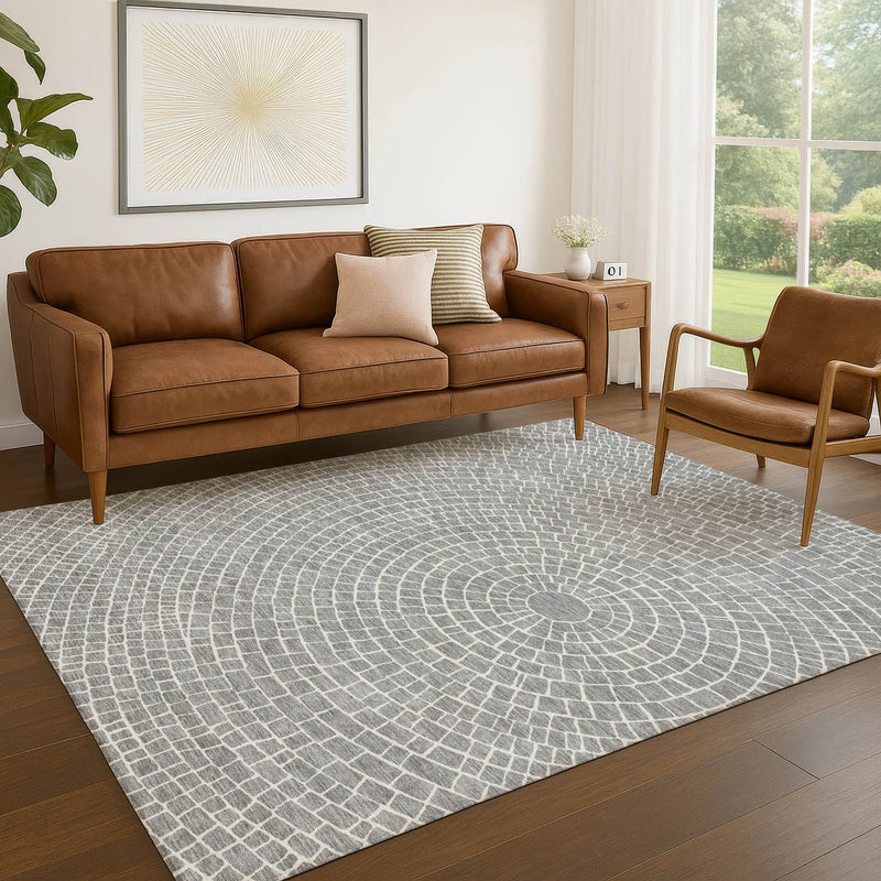 5' X 8' Gray And Ivory Geometric Washable Indoor Outdoor Area Rug Homeroots Outdoor