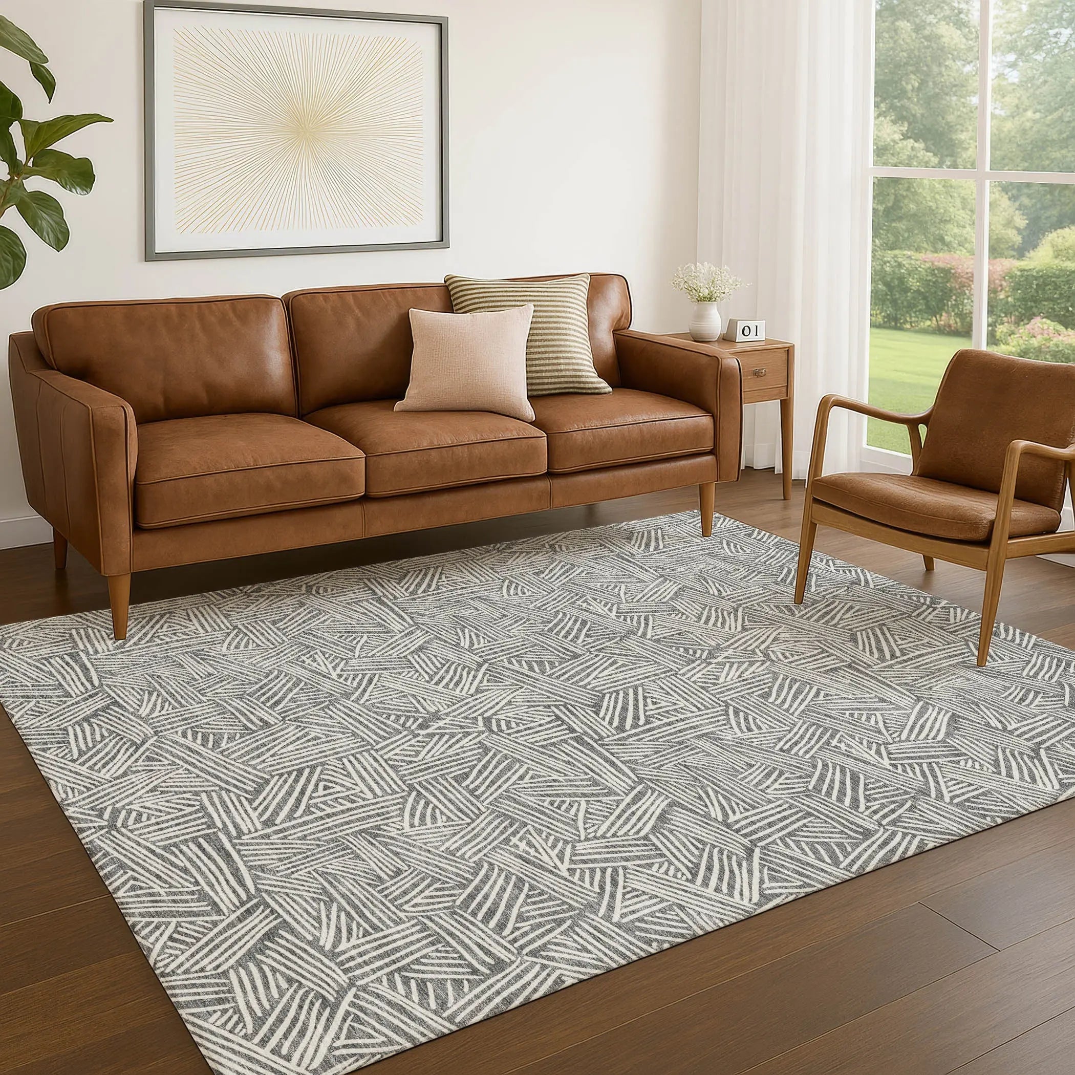 5' X 8' Gray And Ivory Geometric Washable Indoor Outdoor Area Rug Homeroots Outdoor