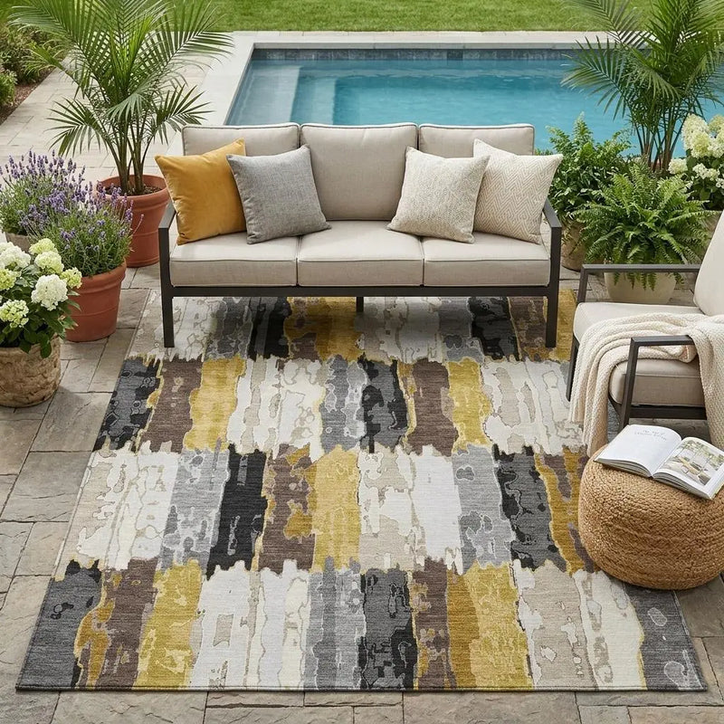 5' X 8' Gray And Linen Abstract Washable Indoor Outdoor Area Rug Homeroots Outdoor