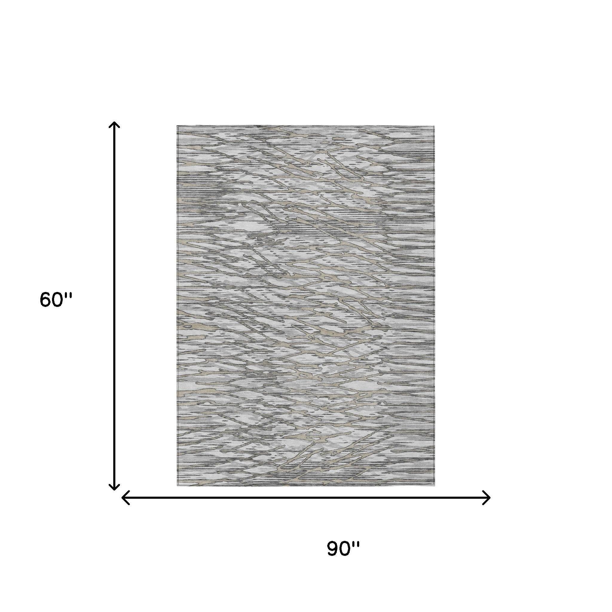 5' X 8' Gray And Pewter Abstract Washable Indoor Outdoor Area Rug Homeroots Outdoor