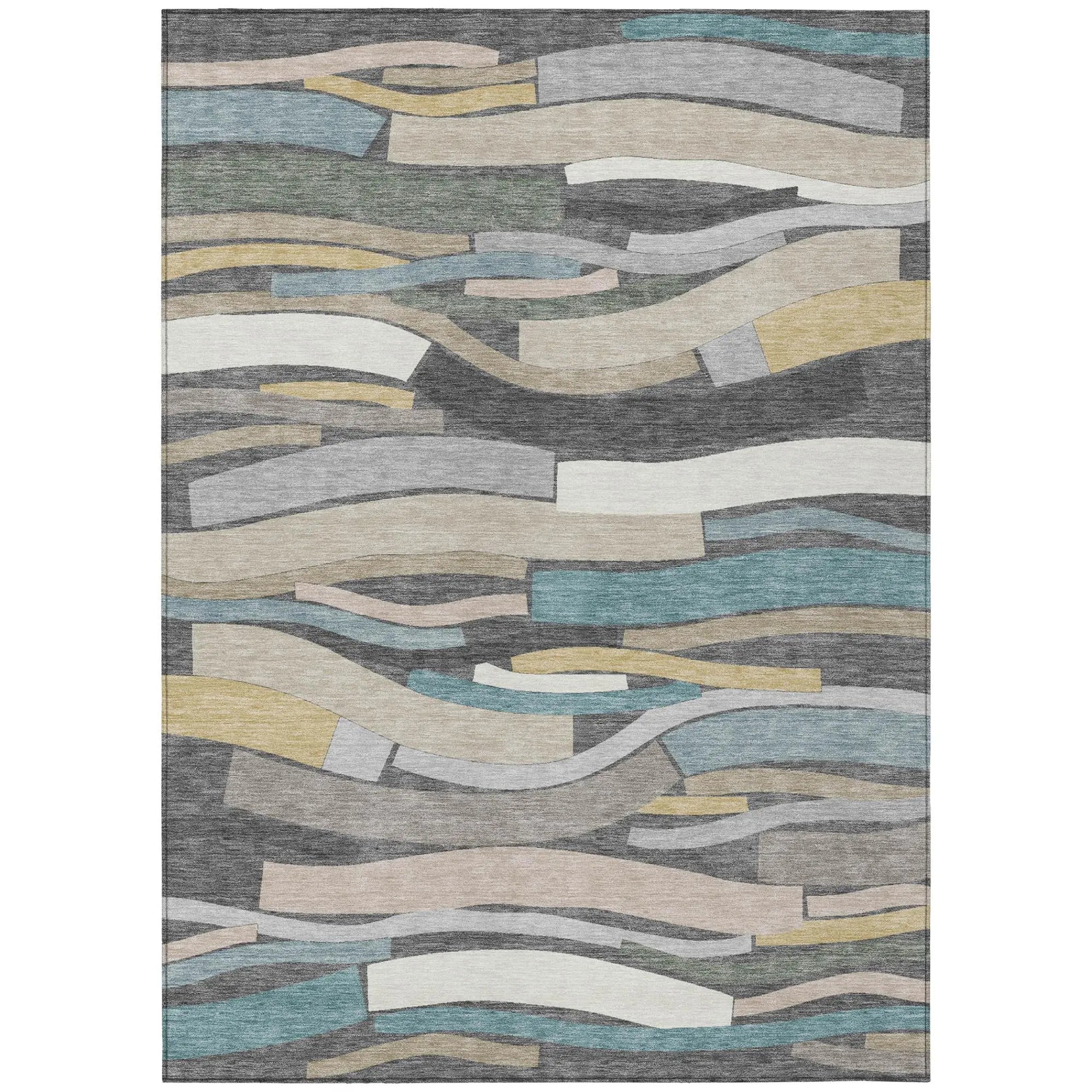 5' X 8' Gray And Pewter Striped Washable Indoor Outdoor Area Rug Homeroots Outdoor