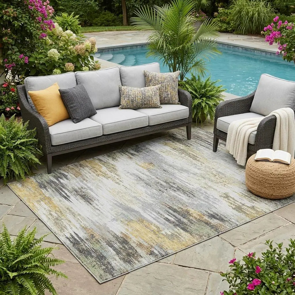 5' X 8' Gray And Silver Abstract Washable Indoor Outdoor Area Rug Homeroots Outdoor