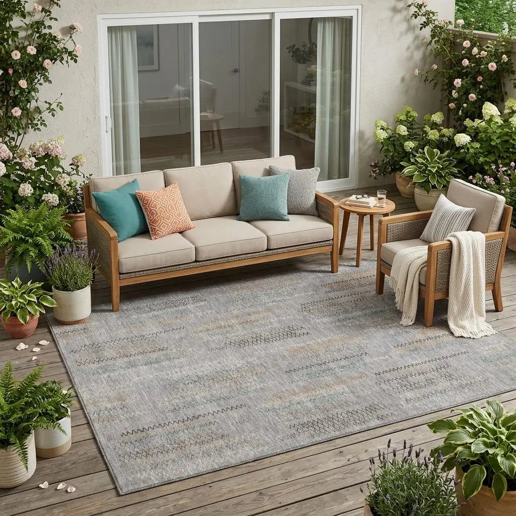 5' X 8' Gray And Silver Abstract Washable Indoor Outdoor Area Rug Homeroots Outdoor
