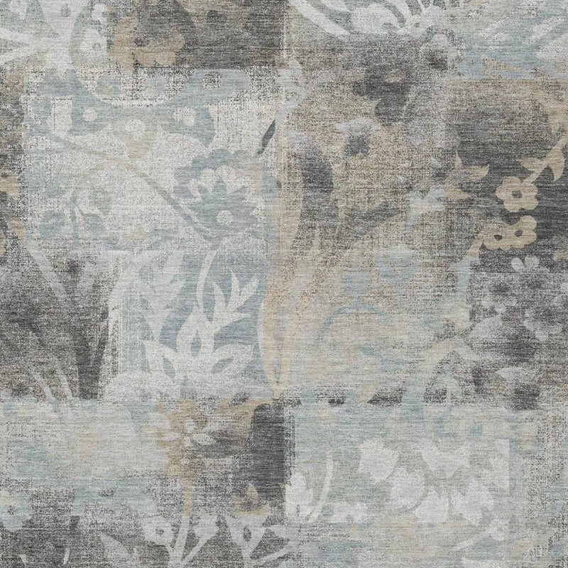 5' X 8' Gray And Silver Botanical Leaves Washable Indoor Outdoor Area Rug Homeroots Outdoor