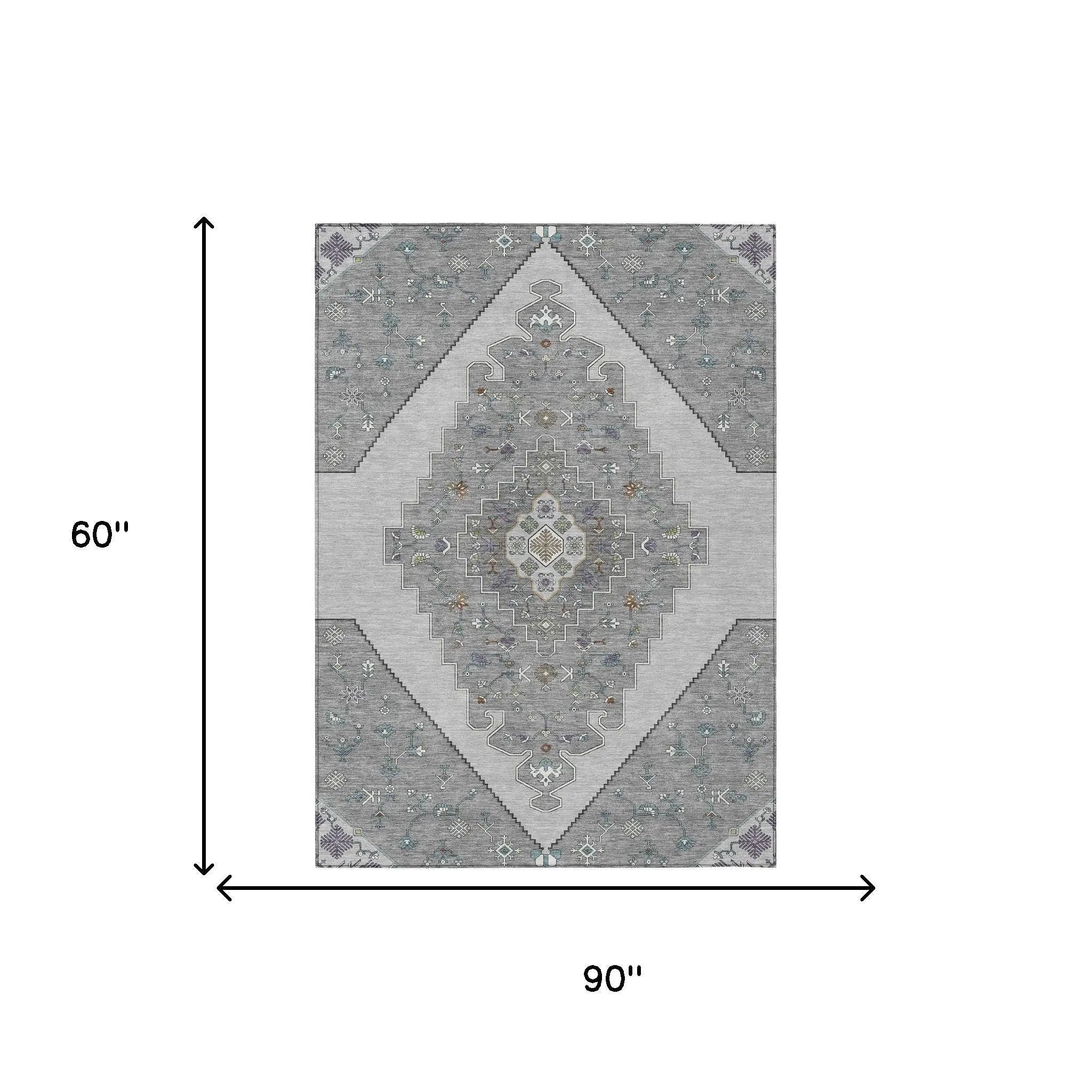 5' X 8' Gray And Silver Geometric Washable Indoor Outdoor Area Rug Homeroots Outdoor