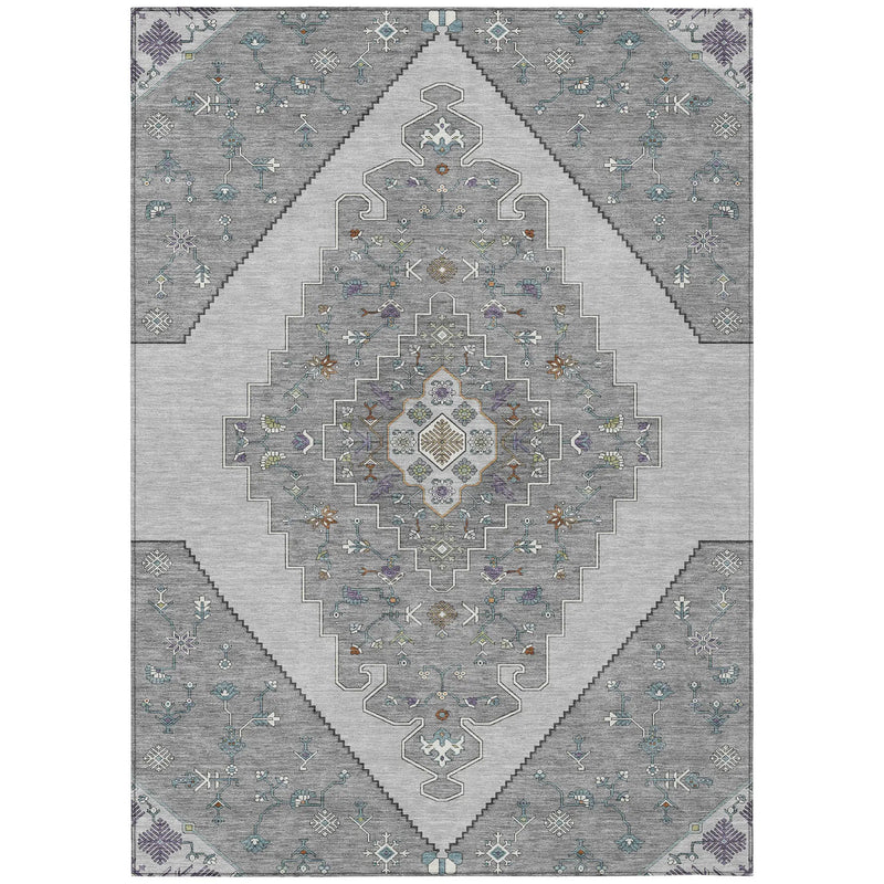 5' X 8' Gray And Silver Geometric Washable Indoor Outdoor Area Rug Homeroots Outdoor